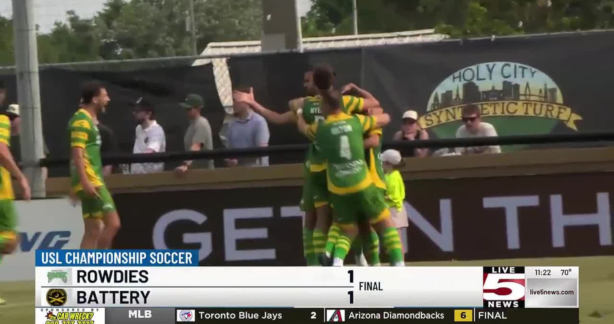 Jugadores celebrando el gol del Rowdies