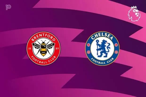 Logos de Brentford y Chelsea en fondo púrpura