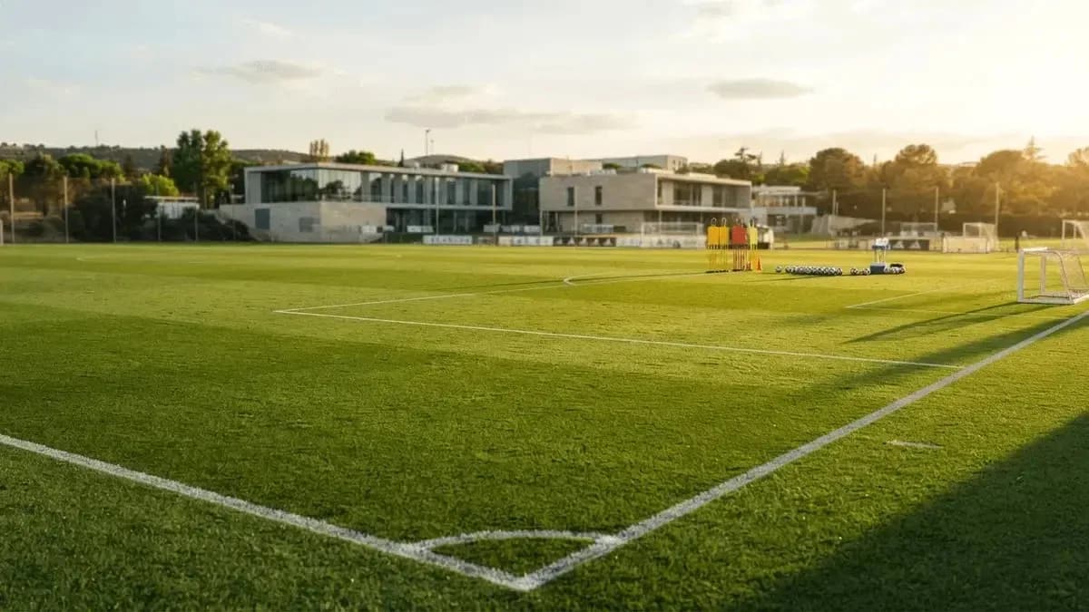 Campo de entrenamiento de fútbol con porterías y conos