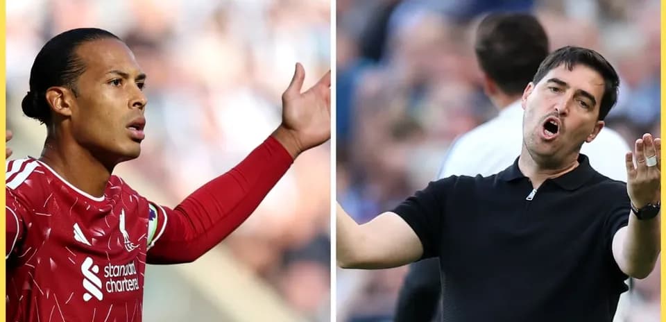 Virgil van Dijk gesturing during match, coach reacting
