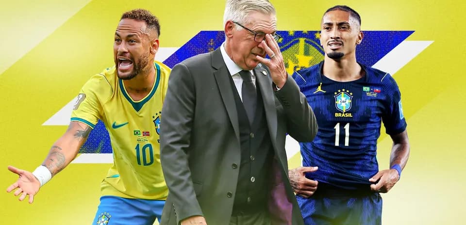 Neymar y jugadores de Brasil con fondo amarillo
