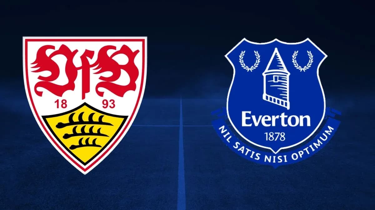 Escudos de VfB Stuttgart y Everton sobre fondo oscuro