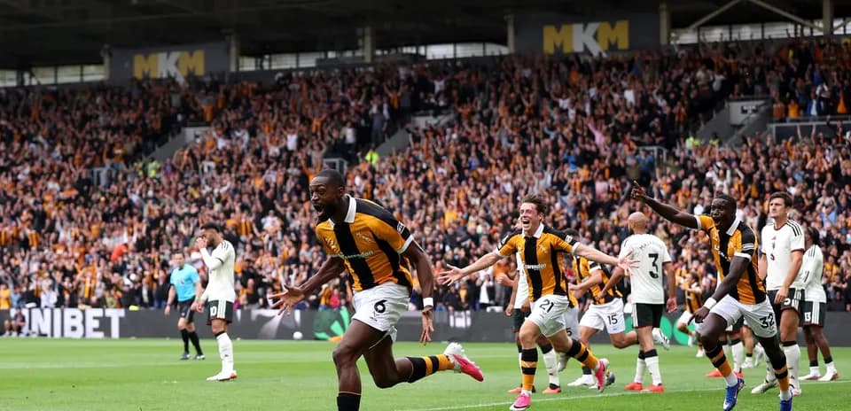Celebración de jugadores de Hull City en el estadio
