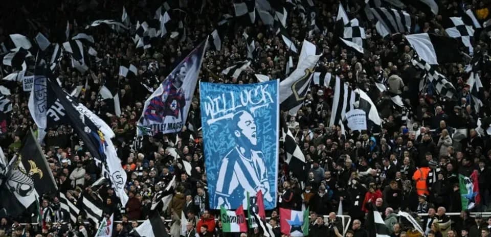 Aficionados con banderas en estadio lleno