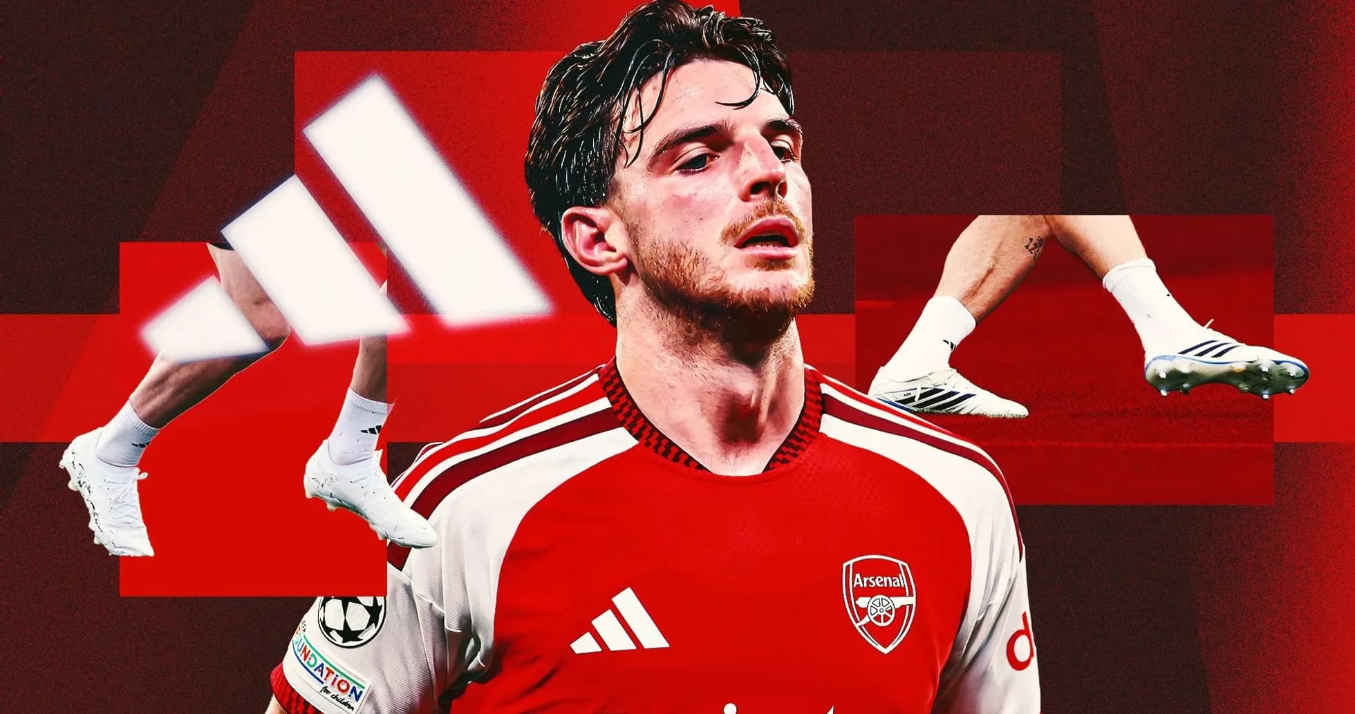 Jugador de Arsenal en camiseta roja con detalles Adidas