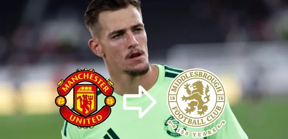 Jugador de fútbol con logos de Manchester United y Middlesbrough