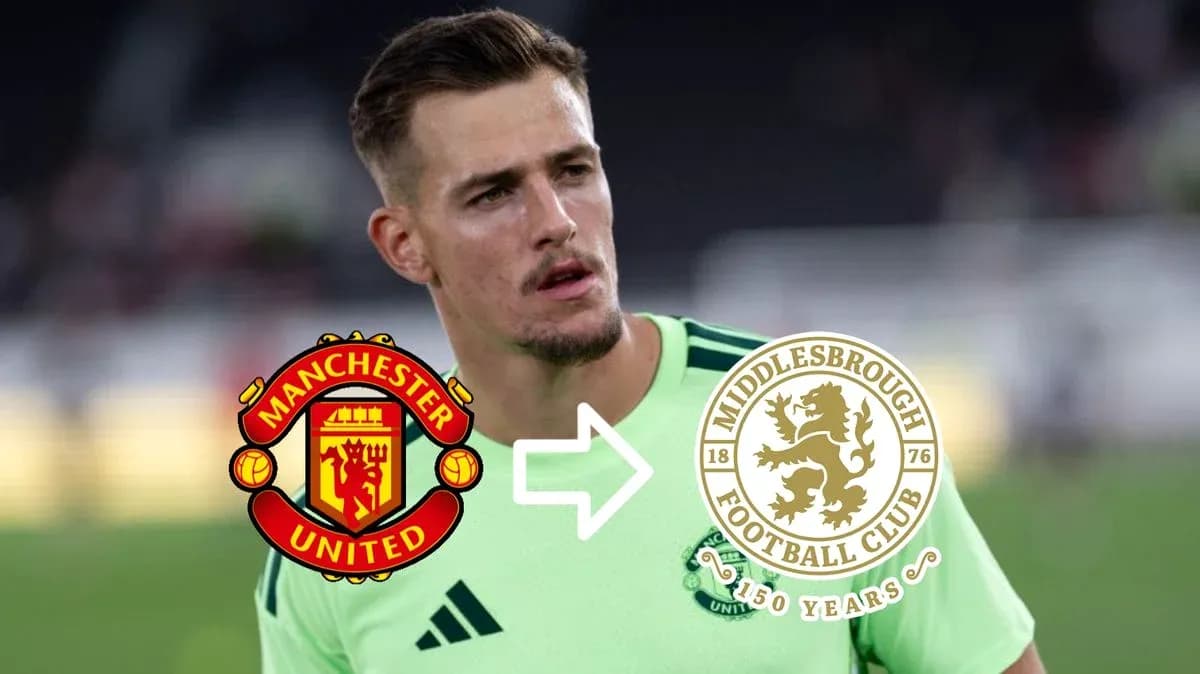 Jugador de fútbol con logos de Manchester United y Middlesbrough