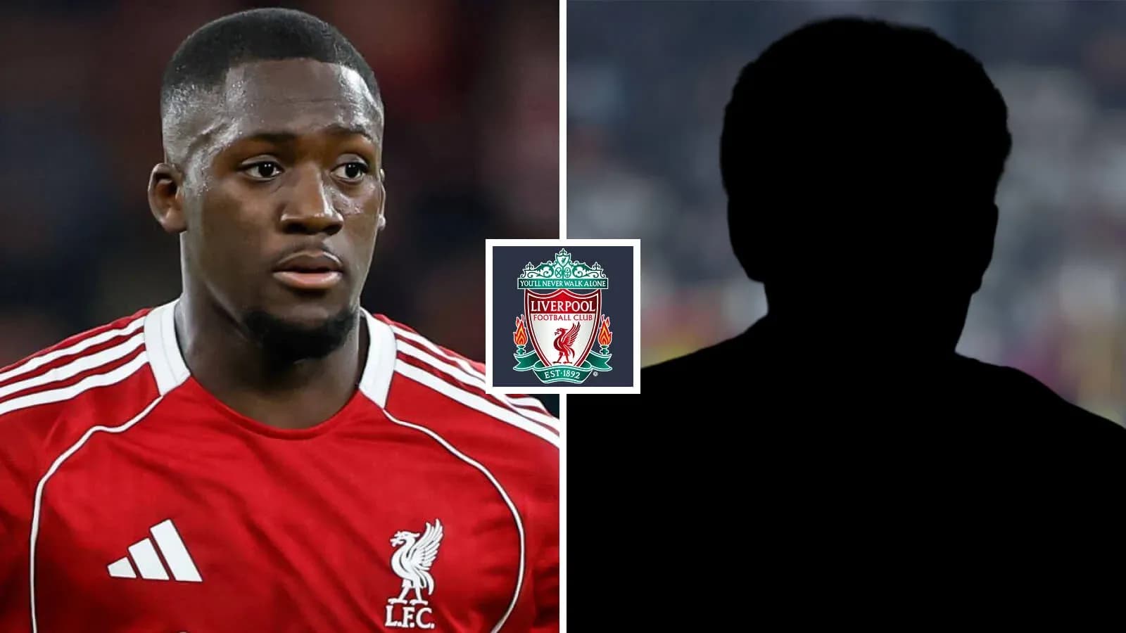 Jugador de Liverpool con camiseta roja, fondo oscuro
