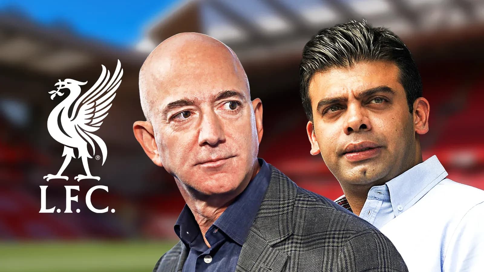 Jeff Bezos y otro empresario frente a Anfield