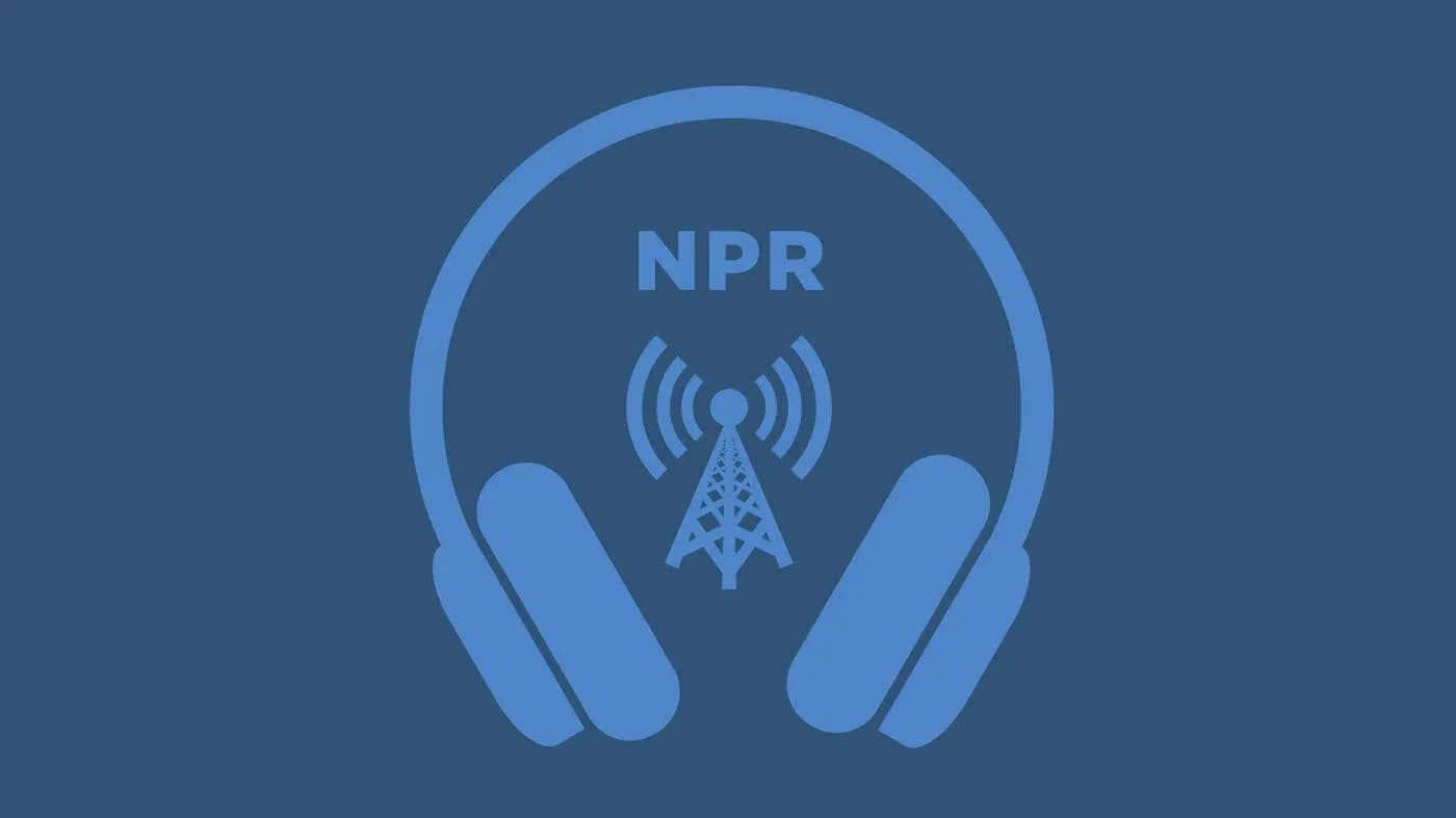 Logo de NPR con auriculares y torre de transmisión