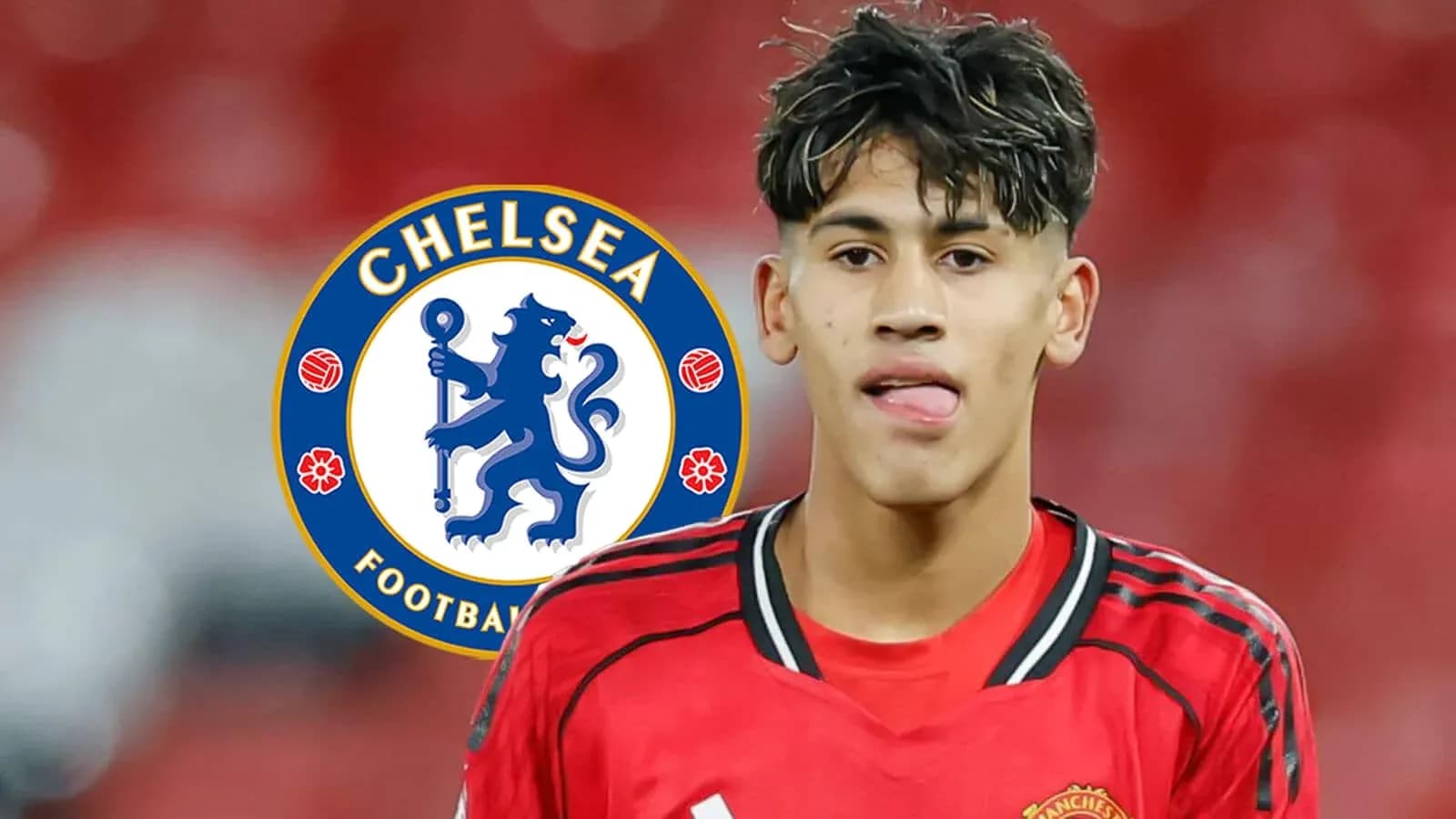 Jugador de fútbol con camiseta roja y logo de Chelsea