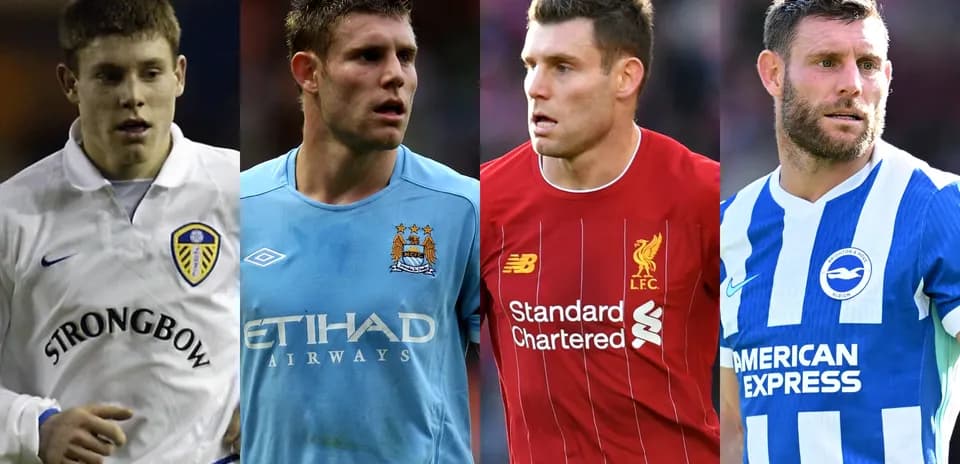 Cuatro jugadores de fútbol en diferentes camisetas de equipos