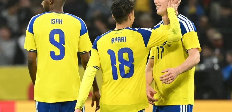 Jugadores de Suecia celebrando un gol