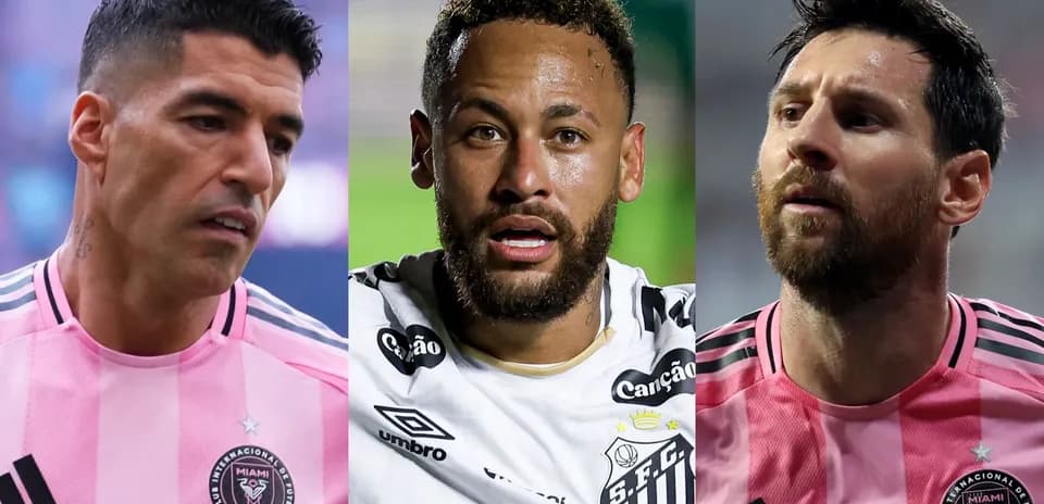 Luis Suárez, Neymar, y Lionel Messi en uniforme