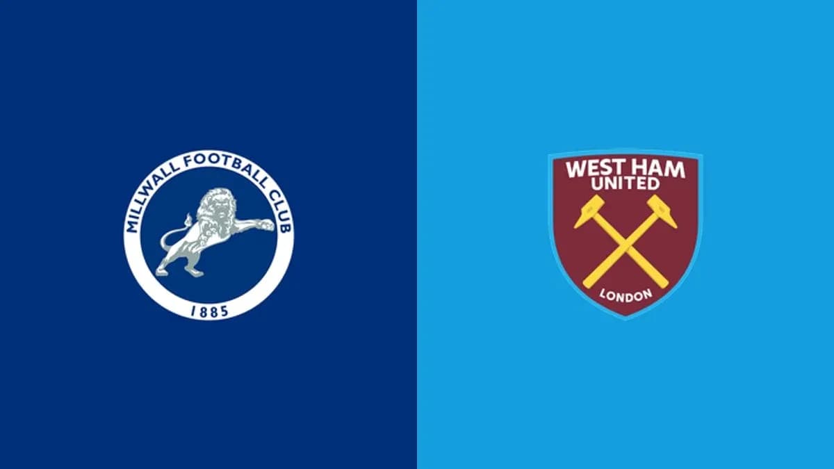 Logos de Millwall y West Ham United en fondo colorido