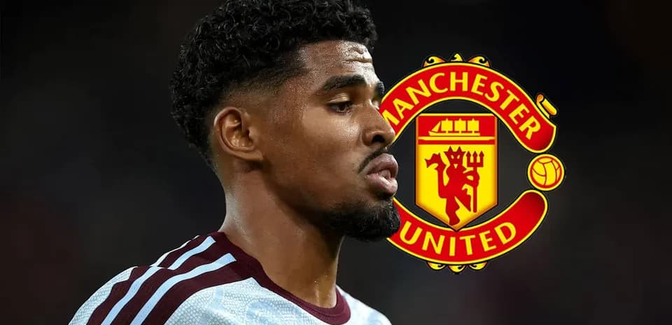 Jugador de fútbol junto al logo de Manchester United