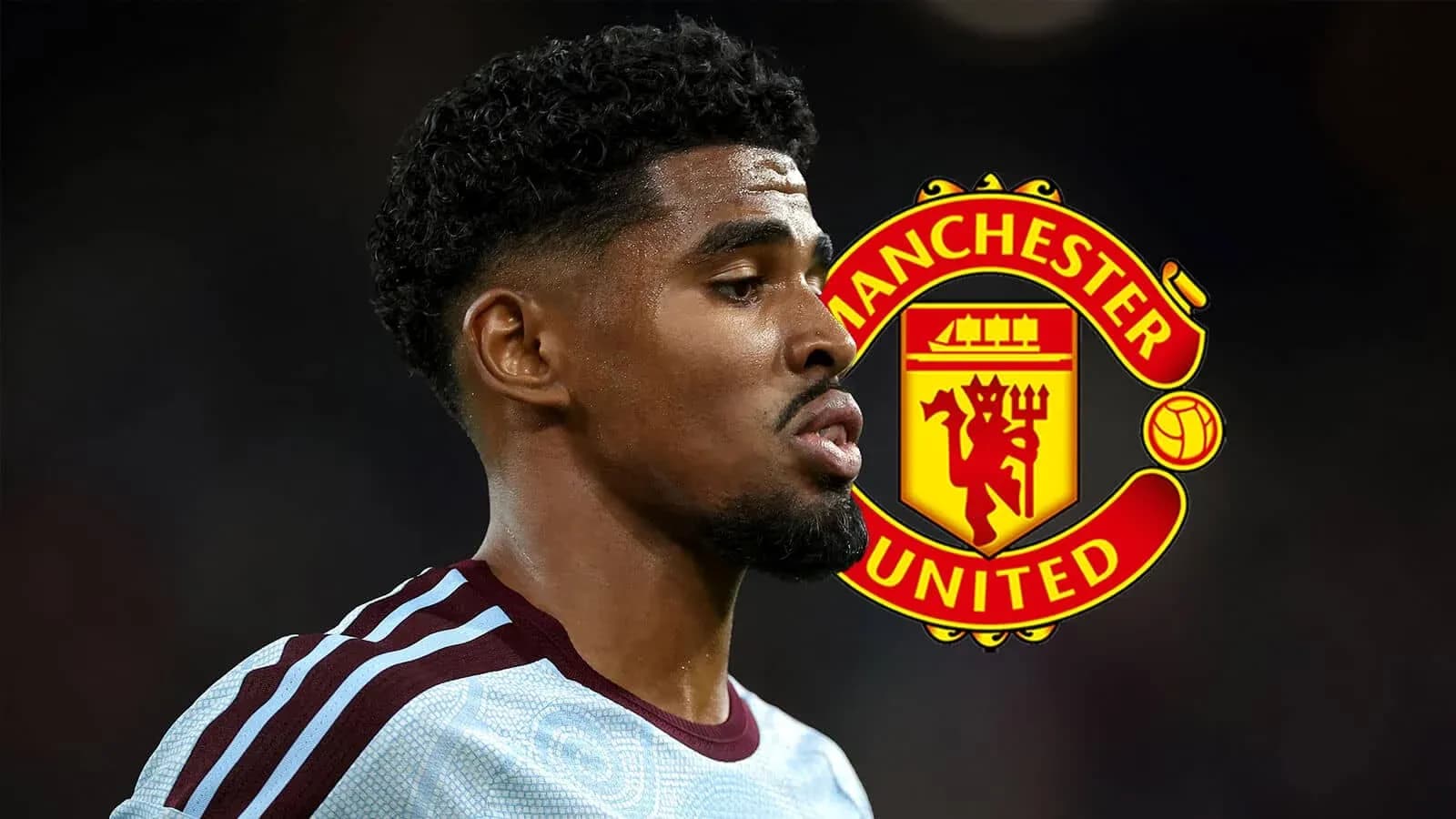 Jugador de fútbol junto al logo de Manchester United