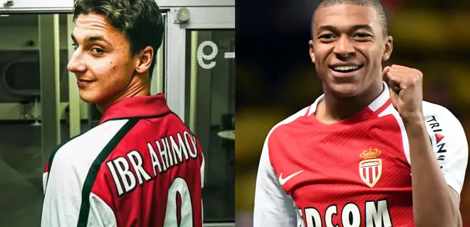 Zlatan Ibrahimović y Kylian Mbappé en camisetas de fútbol