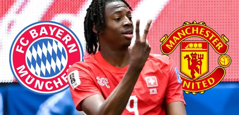 Jugador suizo mostrando dos dedos con logos de clubes