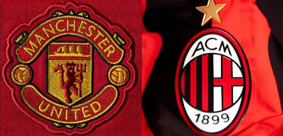 Escudos de Manchester United y AC Milan en tela