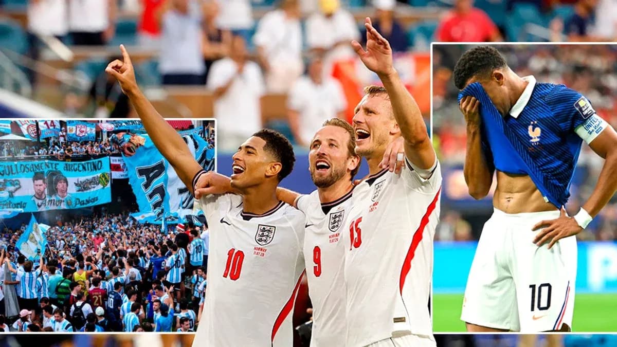 Jugadores de Inglaterra celebrando con aficionados en el fondo