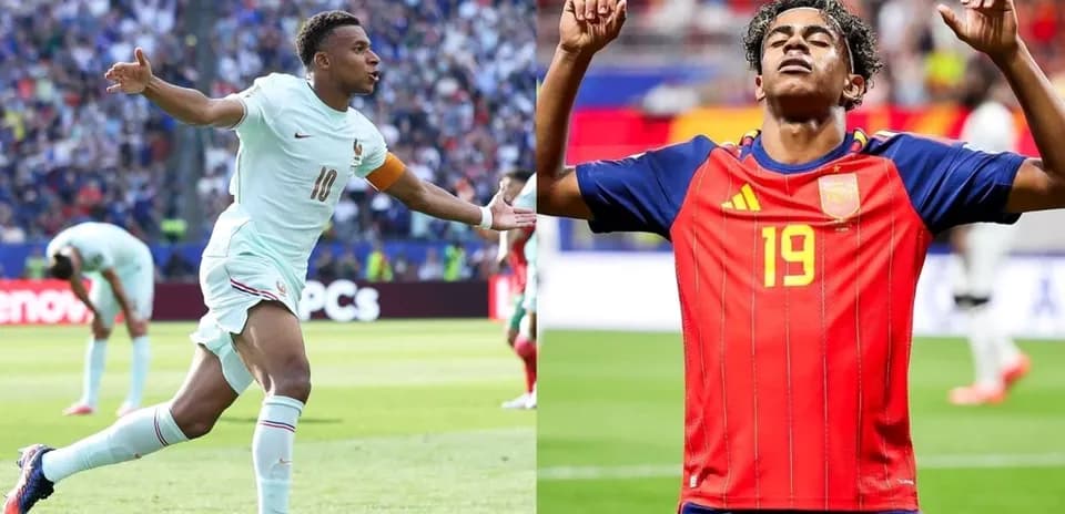 Jugadores de Francia y España celebrando goles