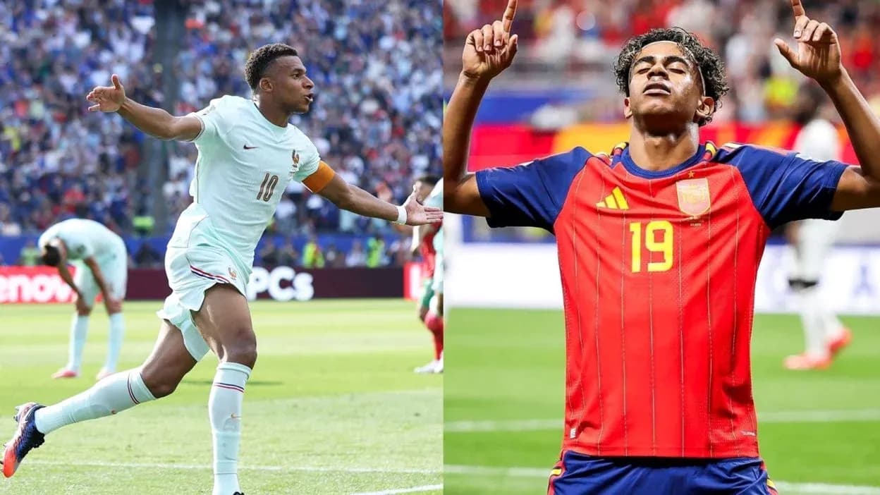 Jugadores de Francia y España celebrando goles