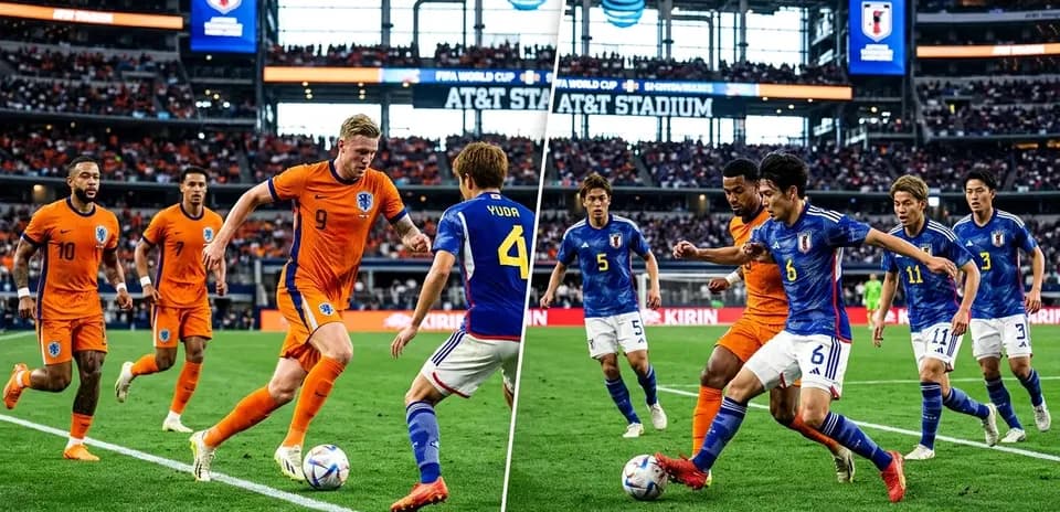 Jugadores de Países Bajos y Japón en el Mundial