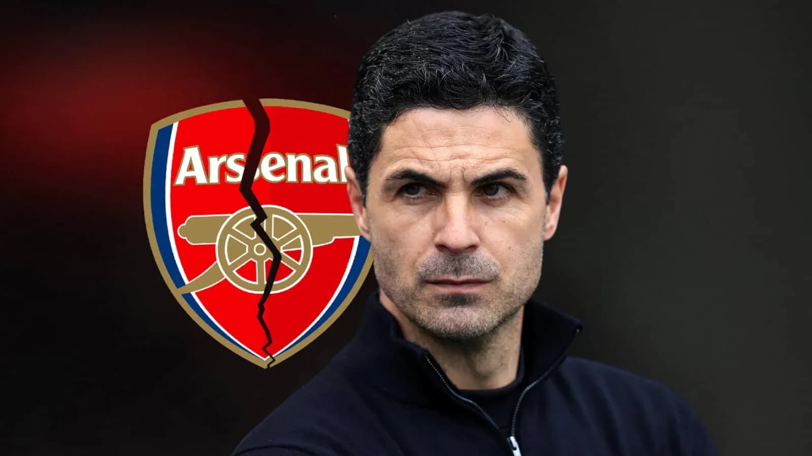 Entrenador Mikel Arteta frente al escudo de Arsenal