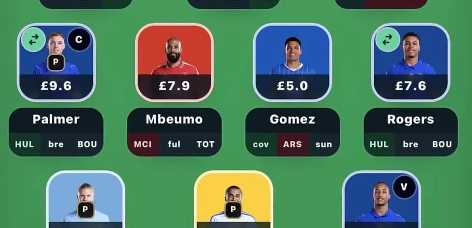 Interfaz de aplicación de fantasy football con jugadores y precios