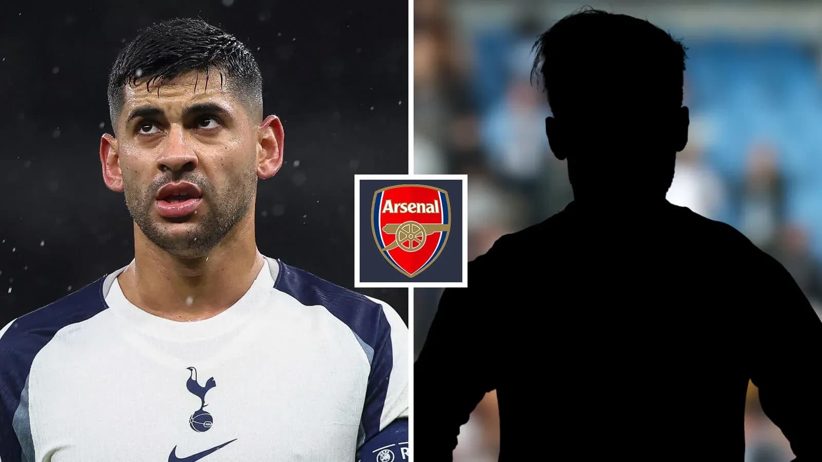 Jugador de Tottenham junto al escudo de Arsenal