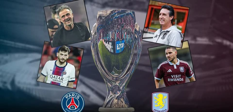 Entrenadores y jugadores junto al trofeo de la Supercopa