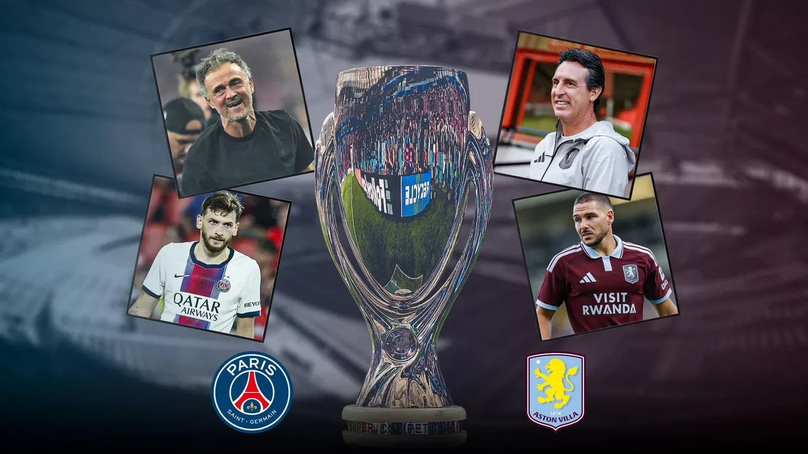 Entrenadores y jugadores junto al trofeo de la Supercopa