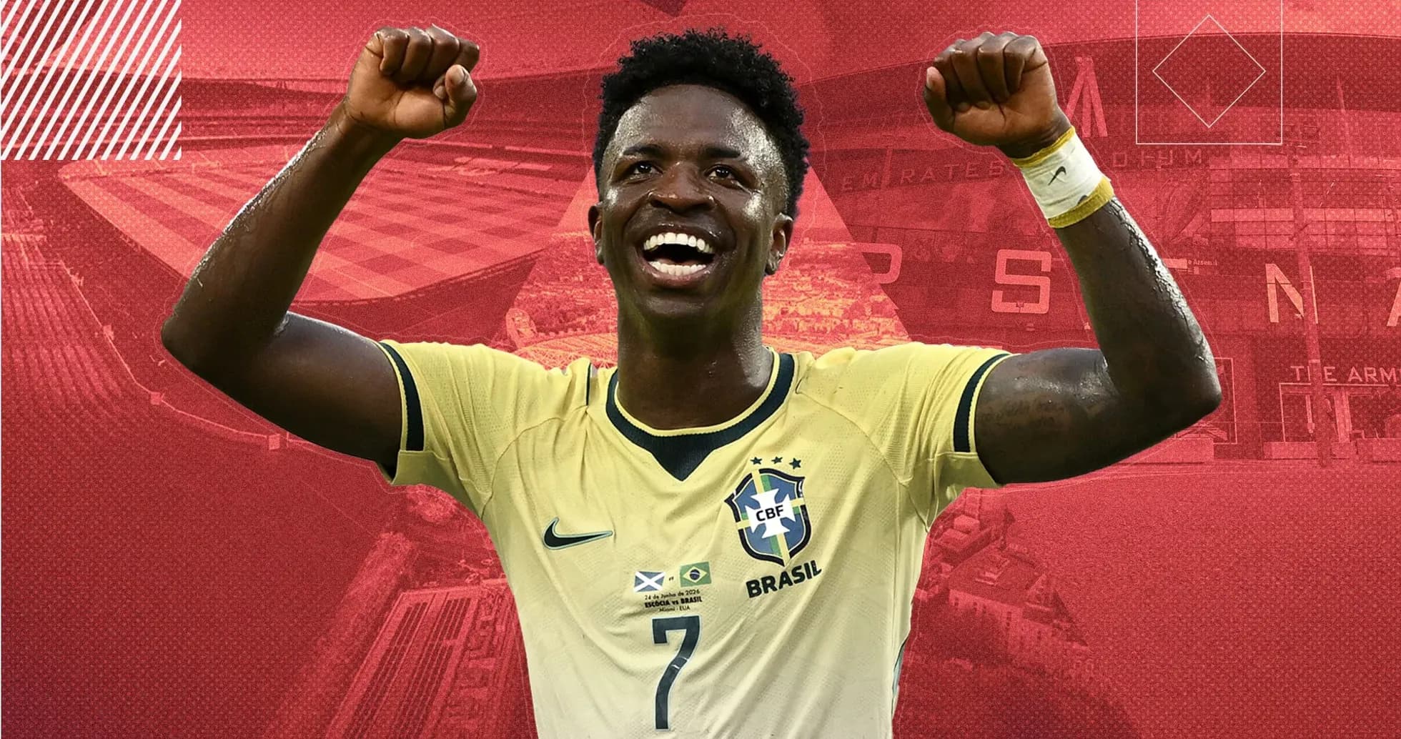 Jugador de Brasil celebrando con los brazos en alto