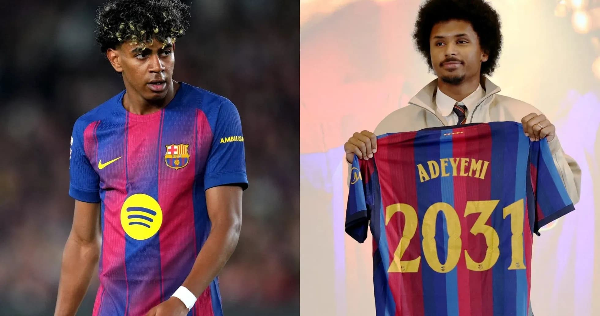 Jugador de Barcelona en el campo y presentación de Adeyemi