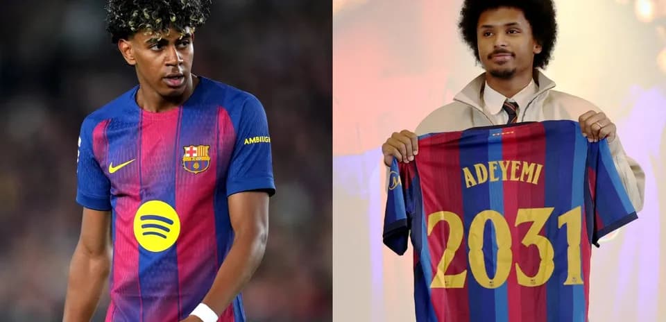 Jugador de Barcelona en el campo y presentación de Adeyemi