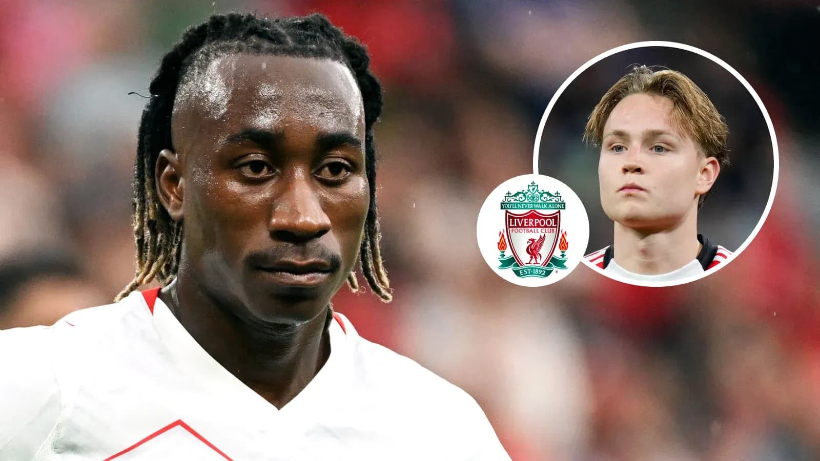 Jugador de fútbol con camiseta blanca y emblema de Liverpool
