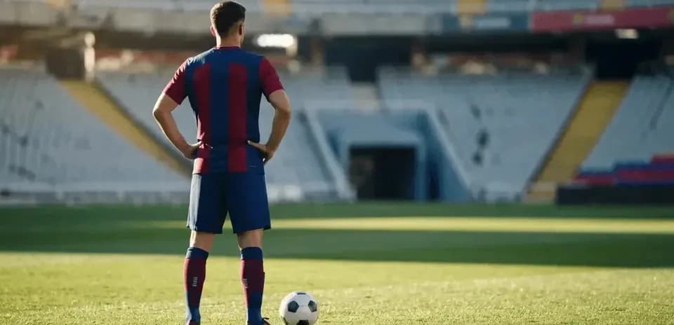 Jugador de fútbol de pie junto al balón en el campo