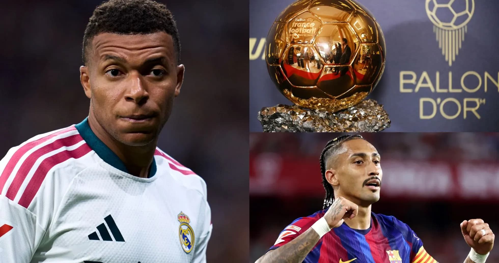 Kylian Mbappé and player celebrating with Ballon d'Or