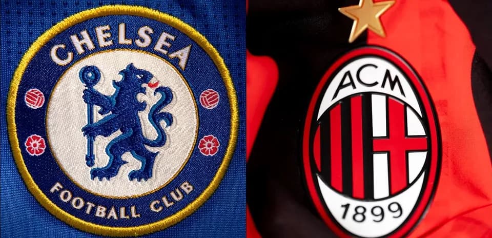 Emblemas de Chelsea y AC Milan en camisetas