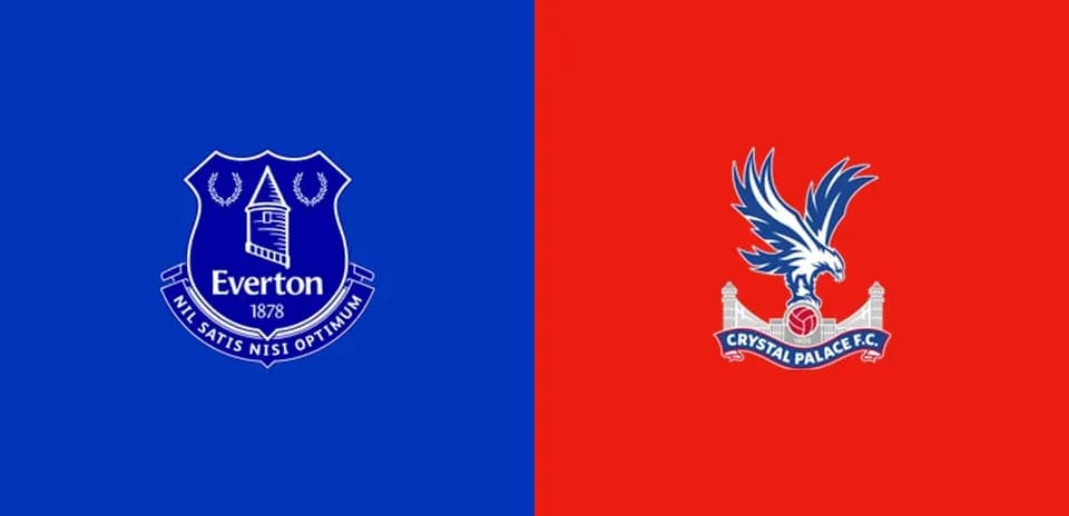 Logos de Everton y Crystal Palace en fondos de colores