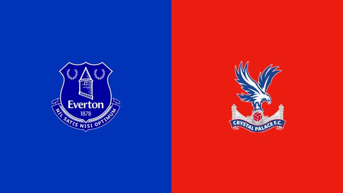 Logos de Everton y Crystal Palace en fondos de colores