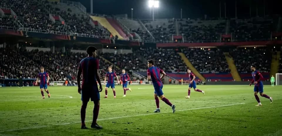 Jugadores del FC Barcelona en el campo durante el partido