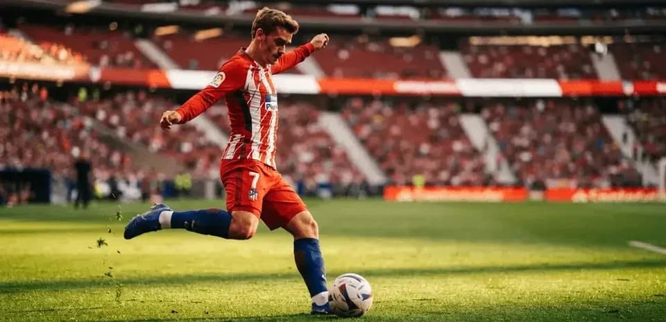Jugador de Atlético de Madrid pateando el balón