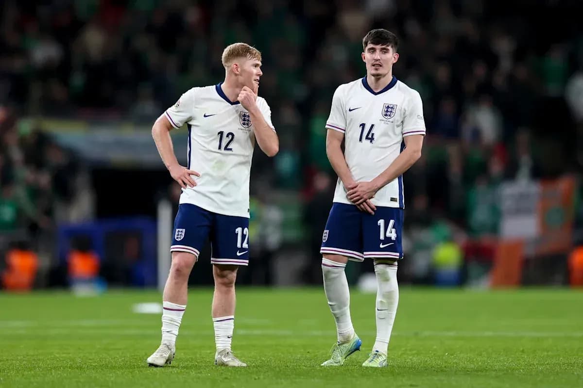 Jugadores de Inglaterra en el campo tras el partido