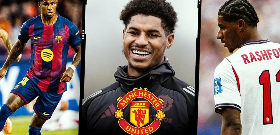 Jugadores de fútbol con camisetas de Barcelona y Manchester United
