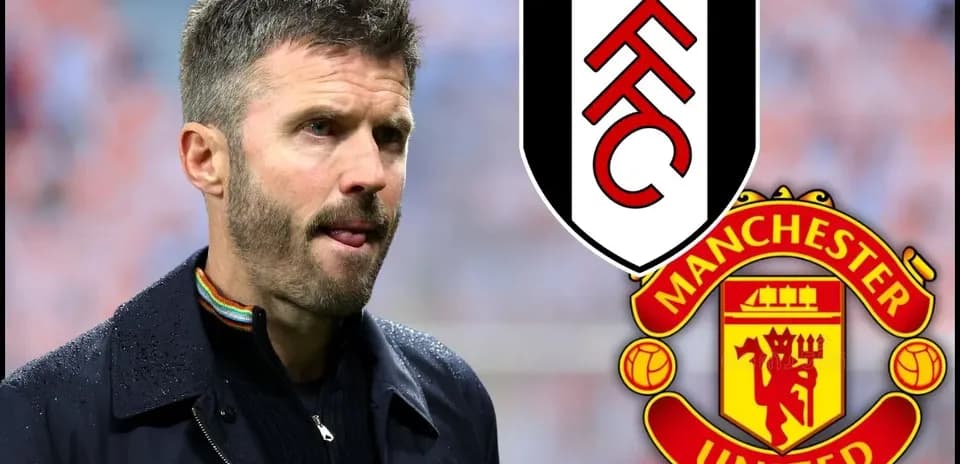 Entrenador de Fulham con escudos de clubes en fondo