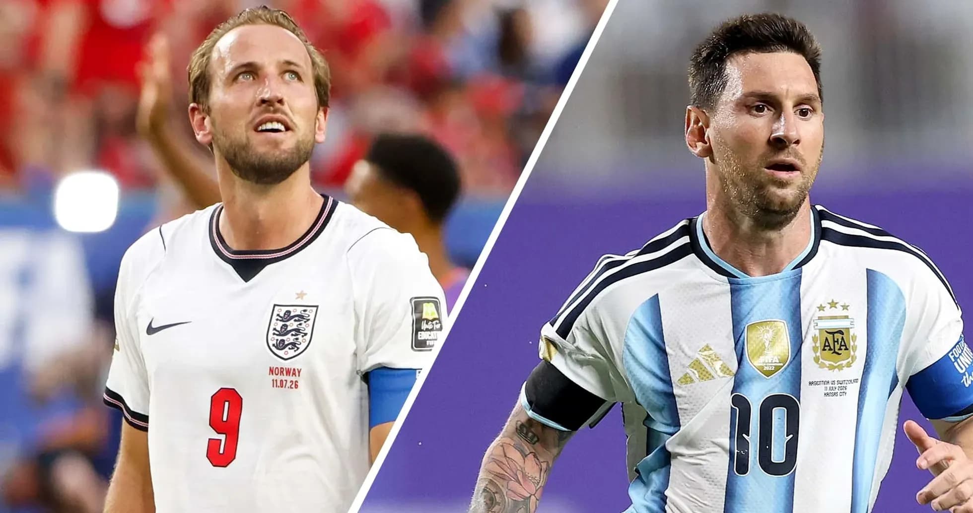 Harry Kane y Lionel Messi en el partido