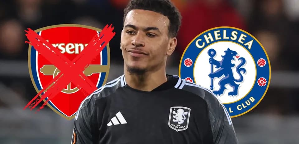 Jugador con camisón de Aston Villa entre logos de Arsenal y Chelsea