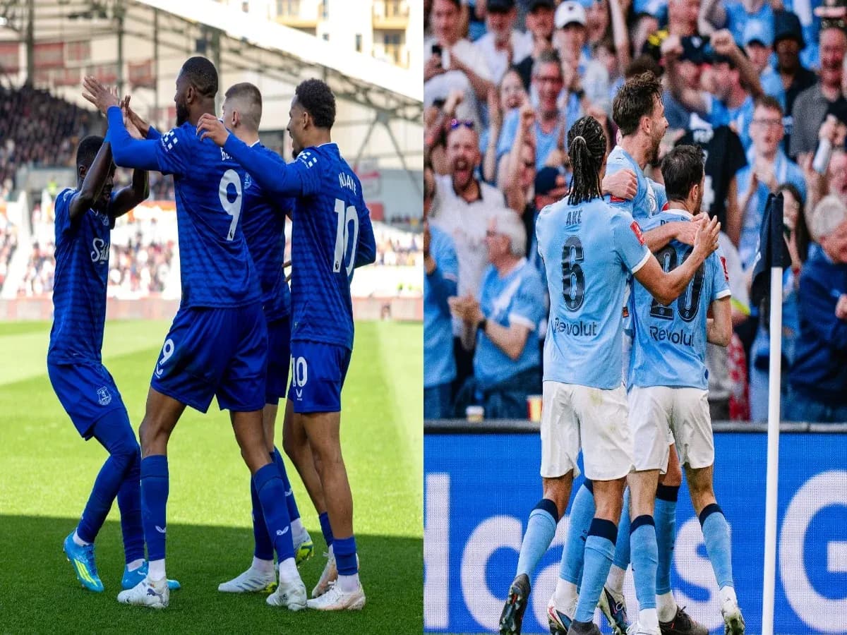 Jugadores de Everton y Manchester City celebrando